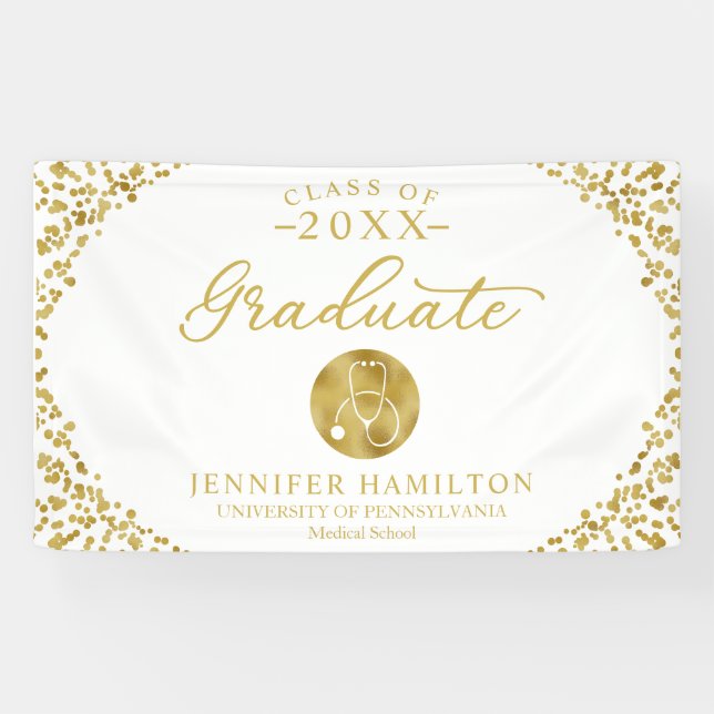 Nursing Medical School White Gold Graduation Banner (Horizontal)