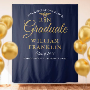 Nursing Navy Blue Gold Graduation Photo Backdrop Tapestry