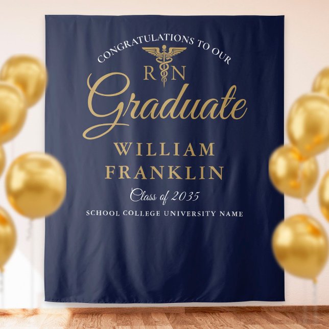 Nursing Navy Blue Gold Graduation Photo Backdrop Tapestry (Creator Uploaded)