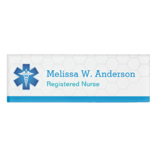 Nursing Nurse Modern Blue White Medical Symbol Name Tag