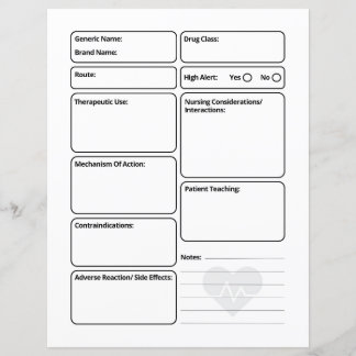 Nursing Pharmacology Blank Medication Template
