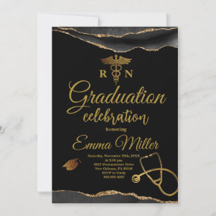 Nursing School Black and Gold Graduation Invitation
