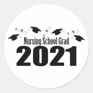 Nursing School Grad 2021 Caps And Diplomas (Black) Classic Round Sticker