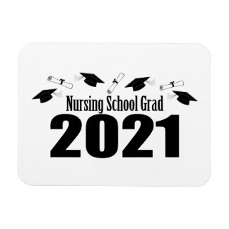 Nursing School Grad 2021 Caps And Diplomas (Black) Magnet