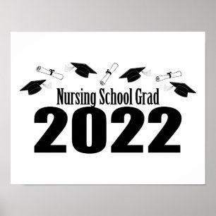 Nursing School Grad 2022 Caps And Diplomas (Black) Poster