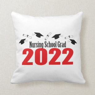 Nursing School Grad 2022 Caps And Diplomas (Red) Cushion