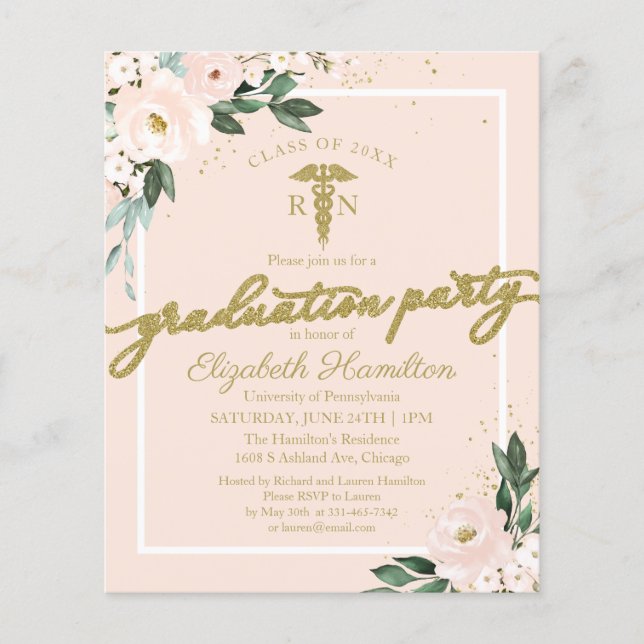 Nursing School Grad Party Budget Invitations (Front)