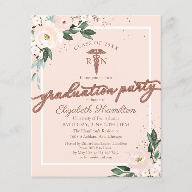 Nursing School Grad Party Budget Invitations (Front)