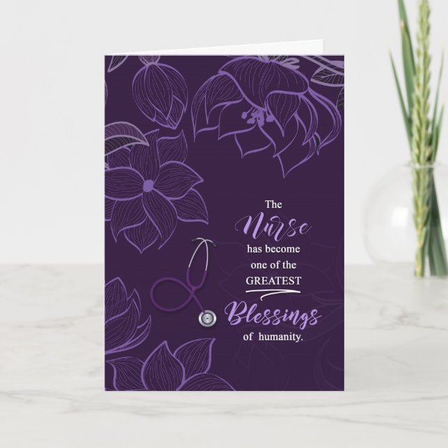 Nursing School Graduate Plum Botanical Stethoscope Card (Front)