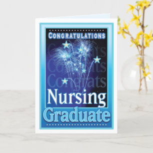 Nursing School Graduation Blue Fireworks and Stars Card