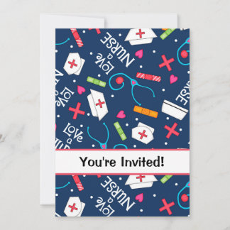 Nursing School Graduation Celebration Navy Blue Invitation