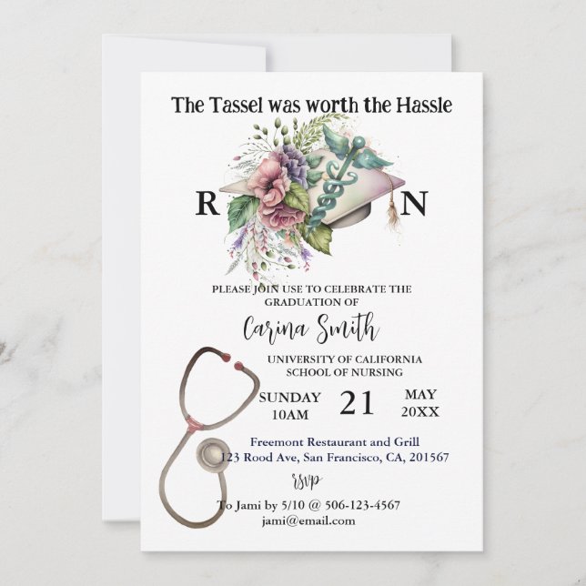 Nursing School Graduation Minimalist Boho Floral  Invitation (Front)
