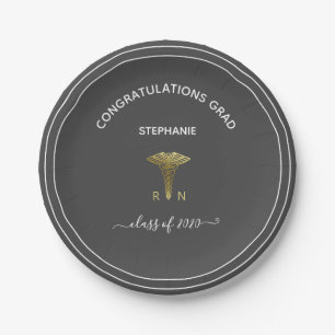 Nursing School Graduation Party  Dark Gray Paper Plate