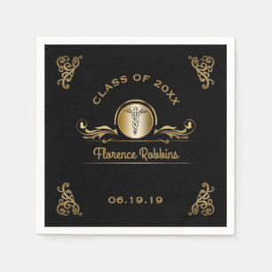 Nursing School Graduation Party Gold Caduceus Napkin