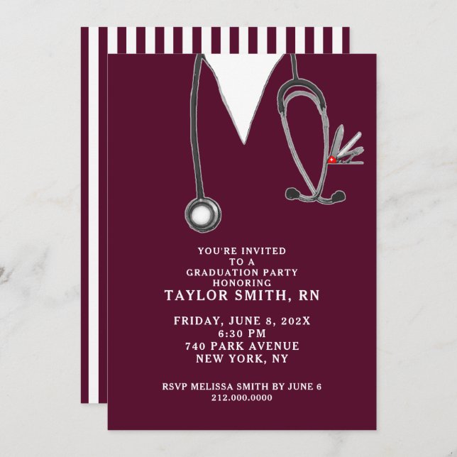 Nursing School Graduation Party Invitation (Front/Back)
