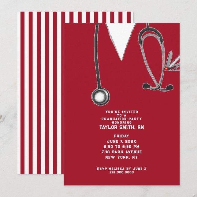 Nursing School Graduation Party Invitation (Front/Back)