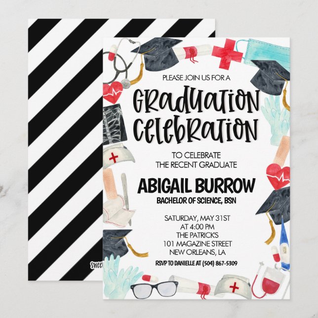 Nursing School Graduation Party Invitation (Front/Back)