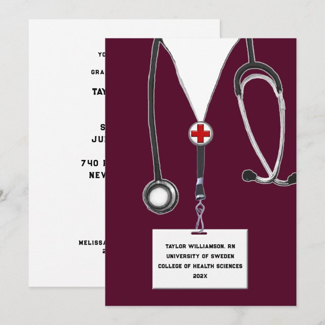 Nursing School Graduation Party Invitation (Front/Back)