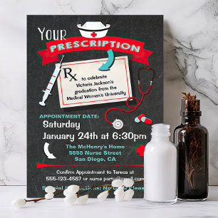 Nursing School Graduation Party Prescription Invitation