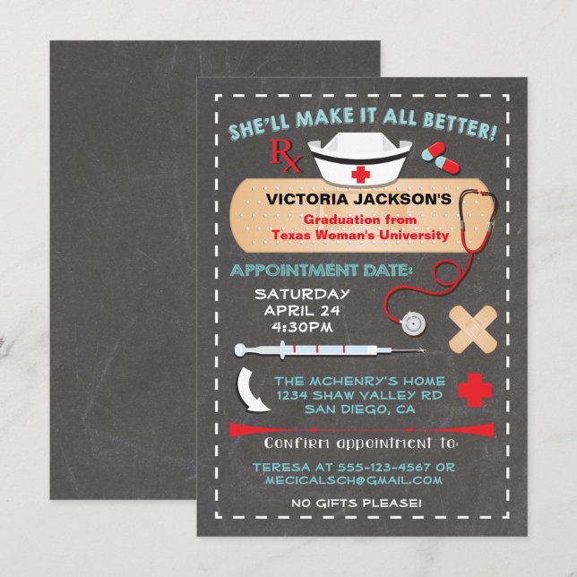 Nursing School Graduation Party Prescription Invitation (Front/Back)