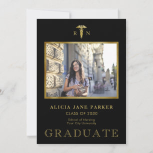 Nursing school graduation photo gold black announcement