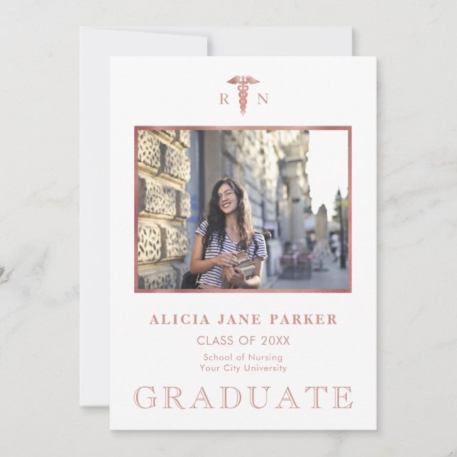 Nursing school graduation photo rose gold announcement (Front)
