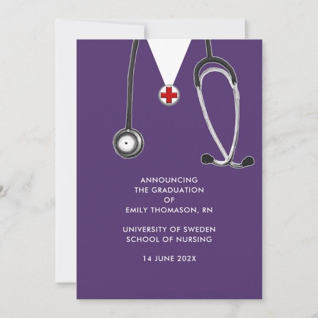 Nursing School Graduation Purple Announcement (Front)