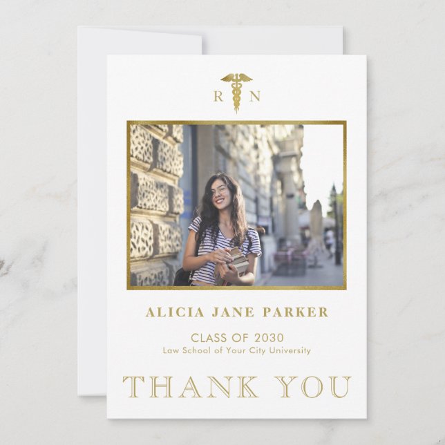 Nursing school graduation simple modern photo thank you card (Front)