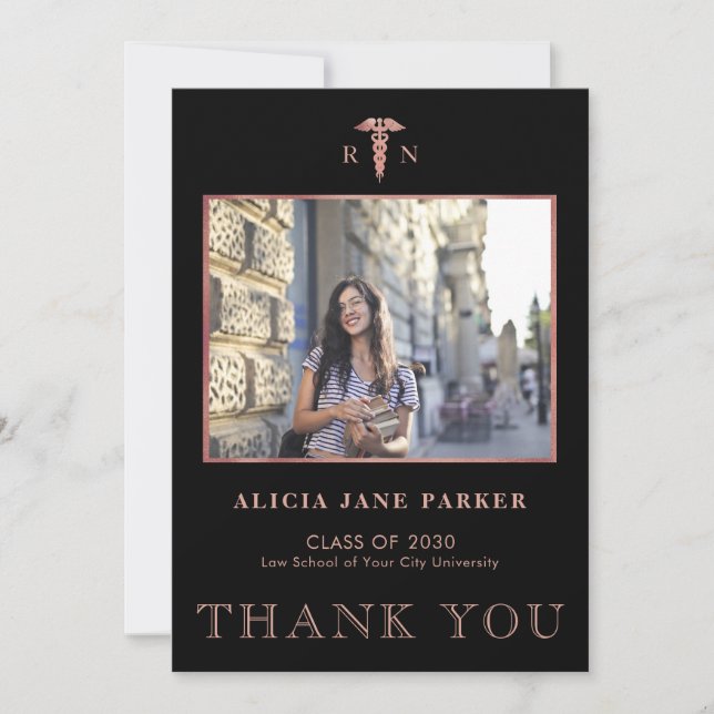 Nursing school graduation simple modern photo thank you card (Front)