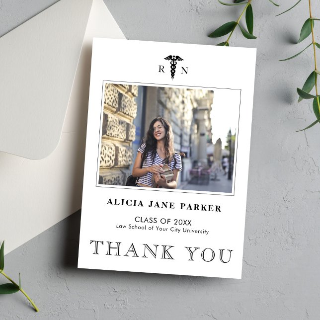 Nursing school graduation simple modern photo thank you card (Creator Uploaded)