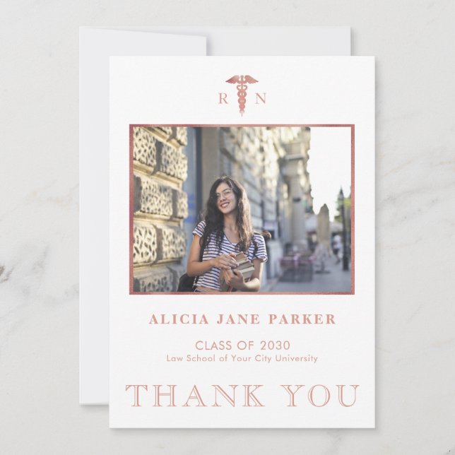 Nursing school graduation simple modern photo thank you card (Front)