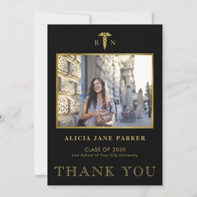 Nursing school graduation simple modern photo thank you card (Front)