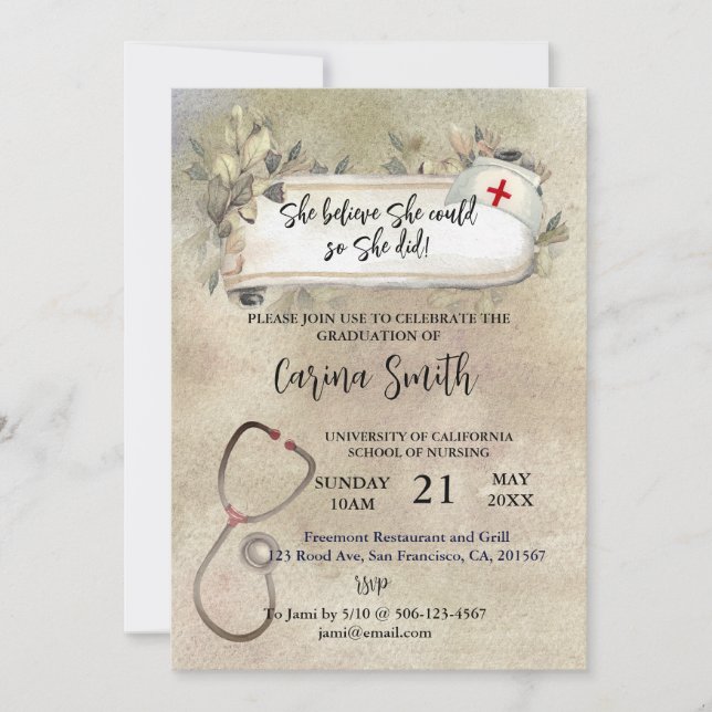 Nursing School Graduation Vintage Boho Floral Invitation (Front)