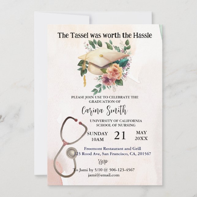 Nursing School Graduation Vintage Boho Floral  Invitation (Front)