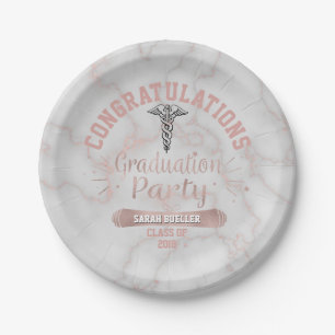 Nursing School Rose Gold Marble Graduation Party Paper Plate