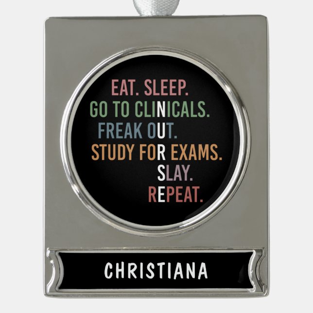 Nursing School student Future Nurse RN Gifts Silver Plated Banner Ornament (Front)