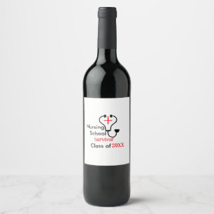 Nursing School survivor class of 20XX medical nurs Wine Label