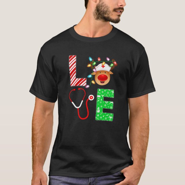 Nursing Scrub Top Santa Elf Reindeer Love Nurse Ch (Front)