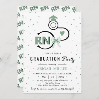 Nursing shool stethoscope green RN graduation Invitation