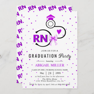 Nursing shool stethoscope purple RN graduation Invitation