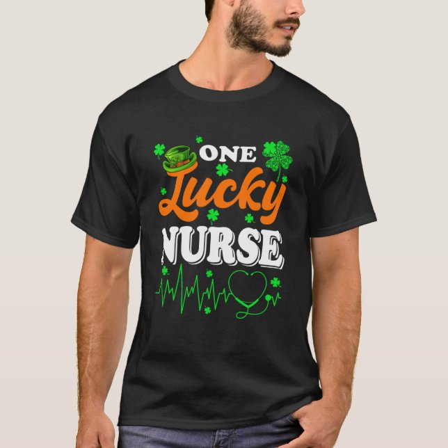 Nursing  St Patricks Day One Lucky Nurse Shamrock  T-Shirt (Front)