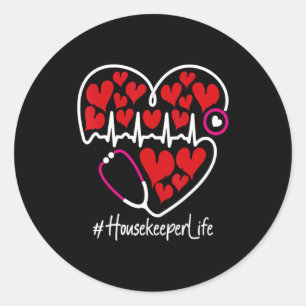 Nursing Stethoscope Heart Housekeeper Valentines  Classic Round Sticker