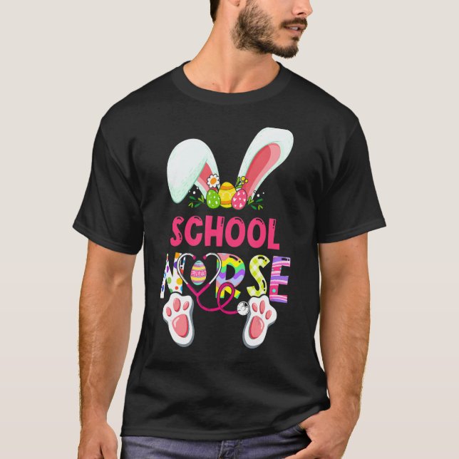 Nursing Stethoscope Scrub School Nurse Bunny Easte T-Shirt (Front)