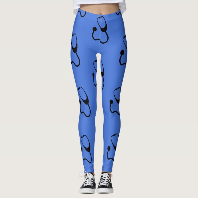 Nursing Stethoscopes Bright Blue Leggings (Front)
