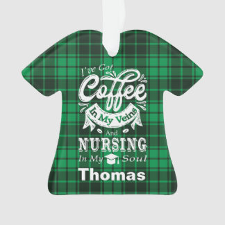 Nursing Student Coffee In My Veins Plaid Ornament