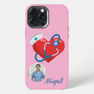 Nursing Student Heart Stethoscope Nurse Name Photo iPhone 13 Pro Max Case