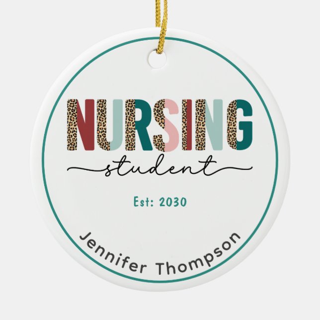 Nursing Student Personalised Animal Print    Ceramic Tree Decoration (Front)