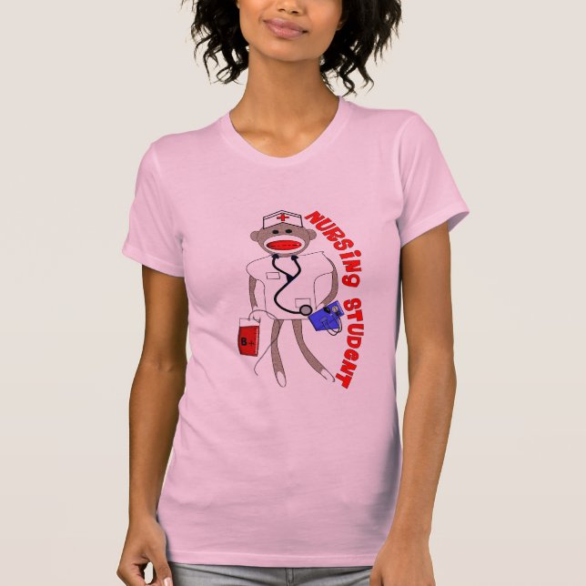 Nursing Student Sock Monkey Gifts T-Shirt (Front)