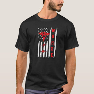 Nursing Symbol Distressed American Flag Healthcare T-Shirt