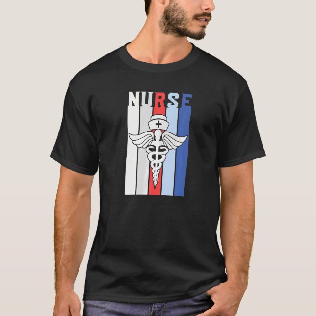 Nursing Symbol Red White Blue Healthcare Patriotic T-Shirt (Front)